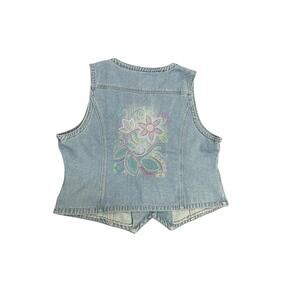 Floral Embroidered Light Wash Denim Vest Women's XXL Y2K 90s Cottagecore Boho